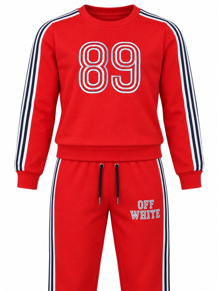Girls Red Tracksuit Set - Sweatshirt and Wide-Leg Pants