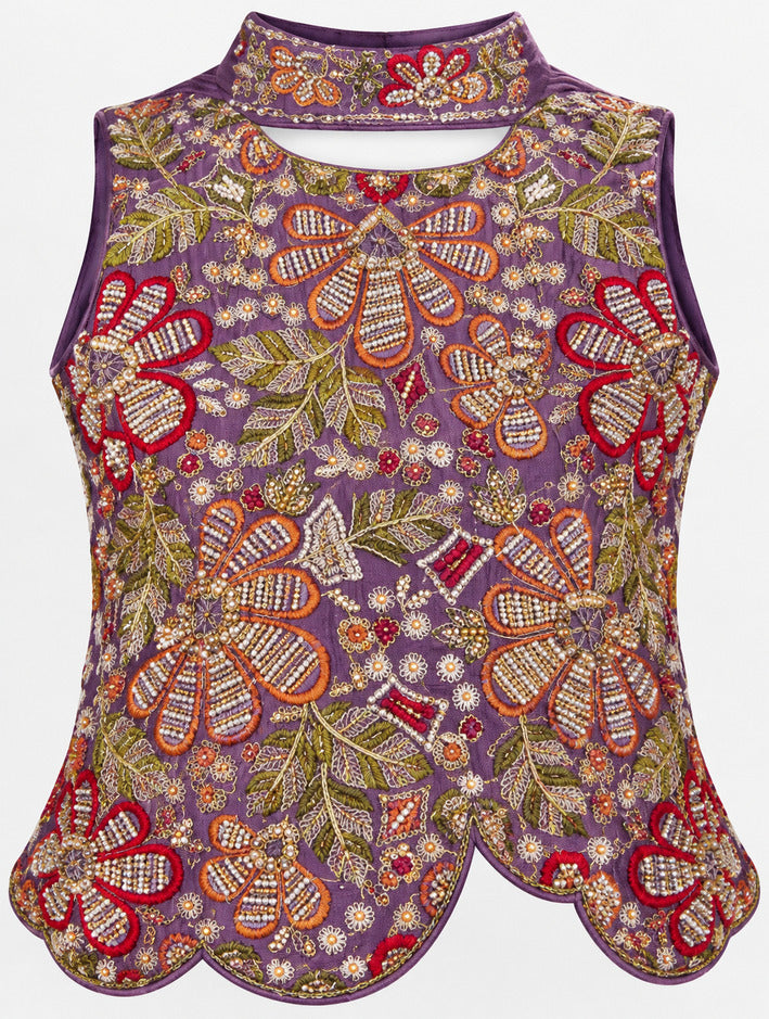 Girls Purple Embroidered Kurta with Palazzo Set