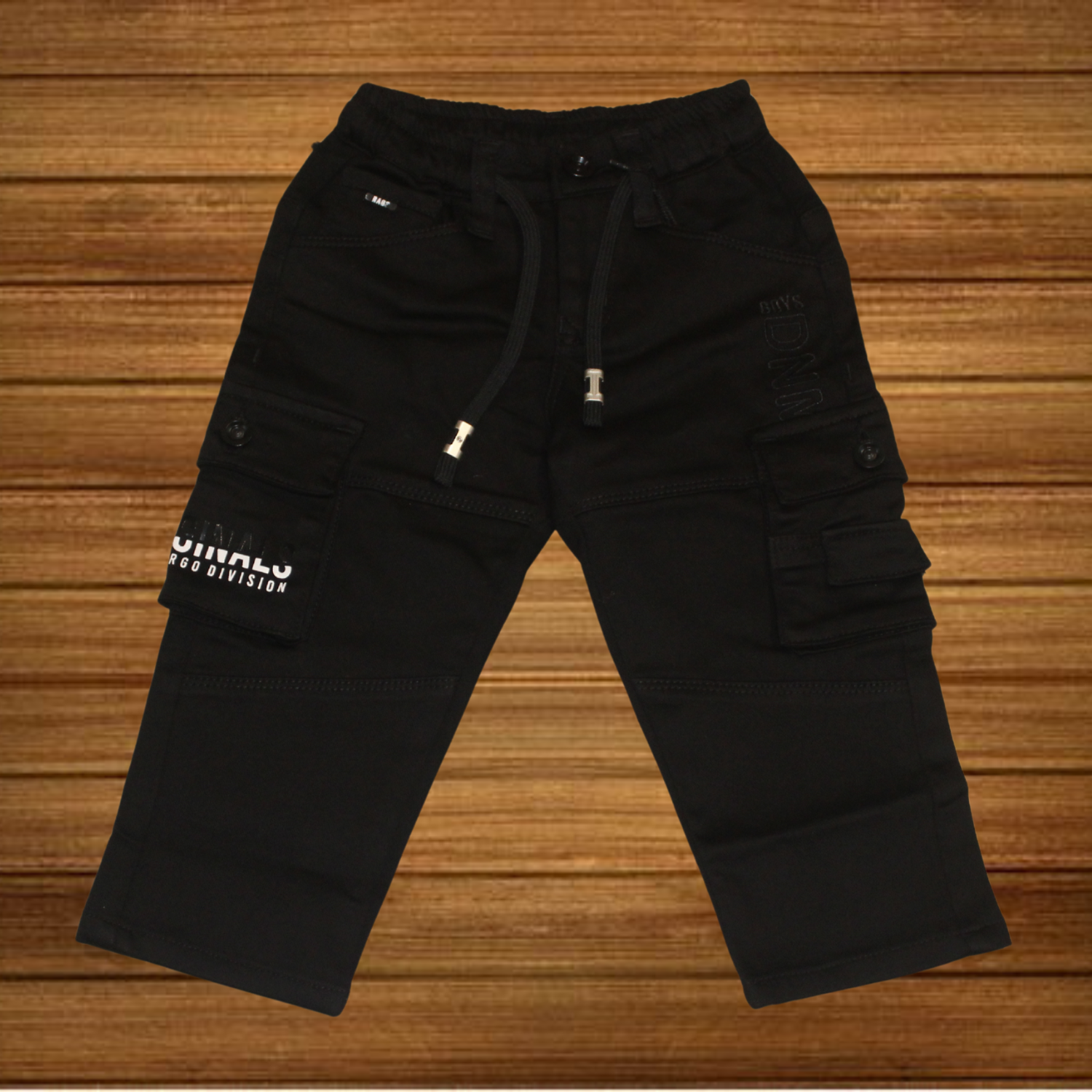 Black Solid Cargo Jeans For Boys