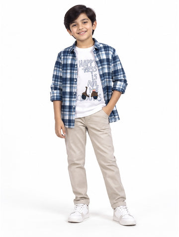 Boys Blue Plaid Shirt Jacket with Scooter Graphic T-Shirt (Pants and Shoes Not Included)