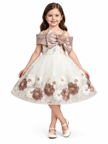 Girls Frock with Bow and Floral Hem