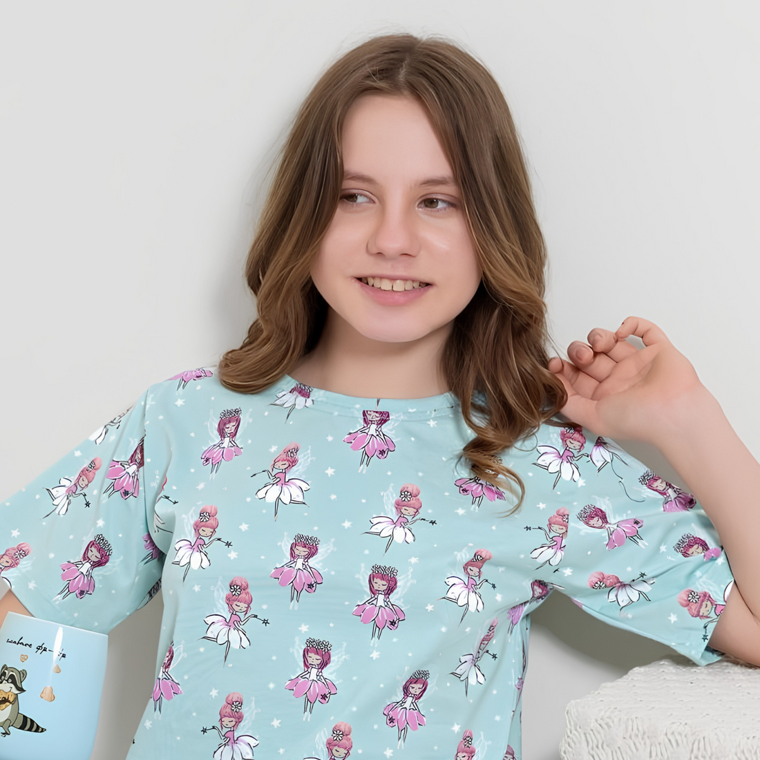 Girls blue printed night suit