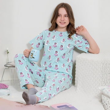 Girls blue printed night suit