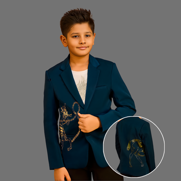 Boys Green Horse Print Wedding Blazer