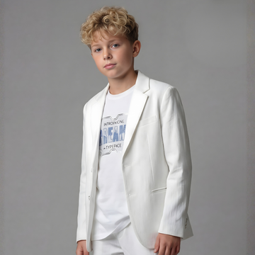 Boys White Regular Fit Party Blazer