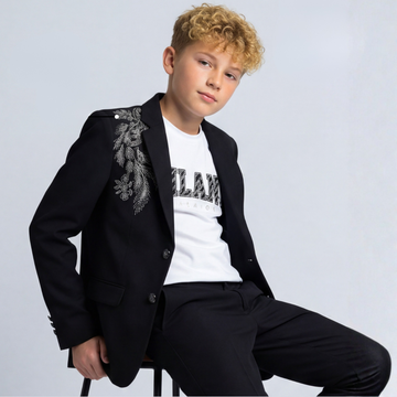 Boys Black Stylish Comfort Fit Blazer with T-Shirt