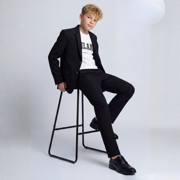 Boys Black Stylish Comfort Fit Blazer with T-Shirt