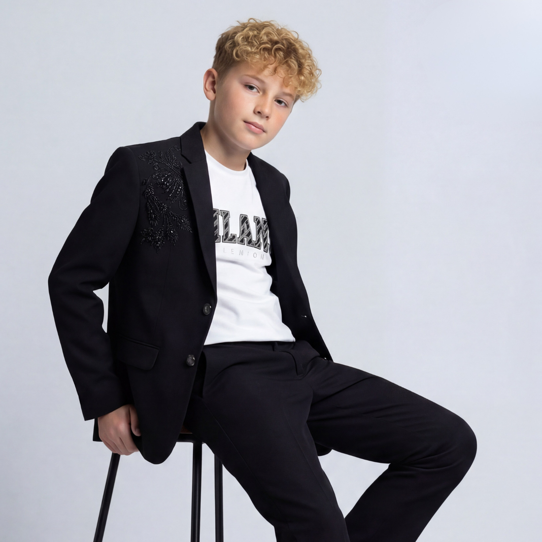 Boys Black Stylish Comfort Fit Blazer with T-Shirt