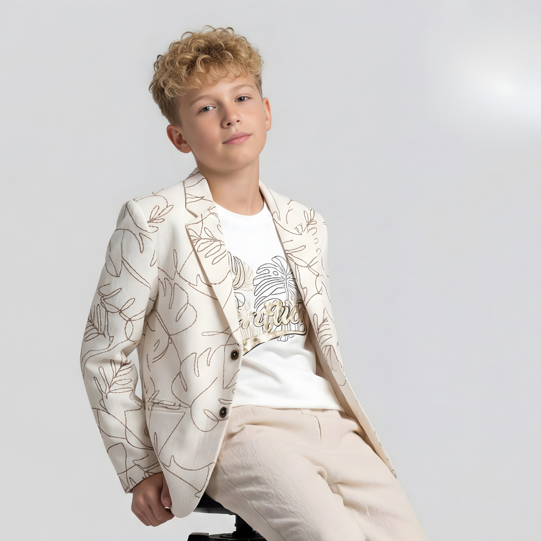 Stylish Fawn Printed Slim Fit Blazer