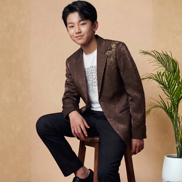 Boys Brown Embroidered Regular Fit Blazer