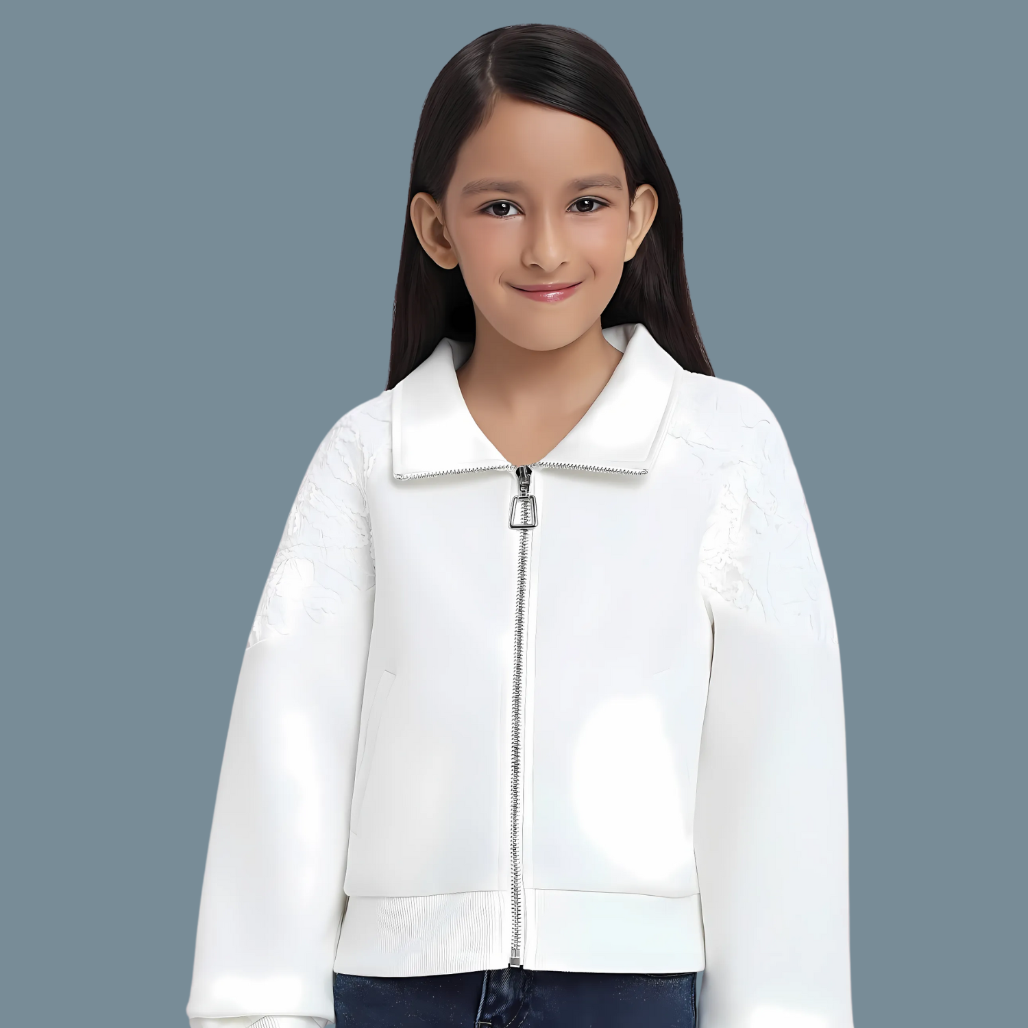 Girls Stylish White Full Sleeves Jacket