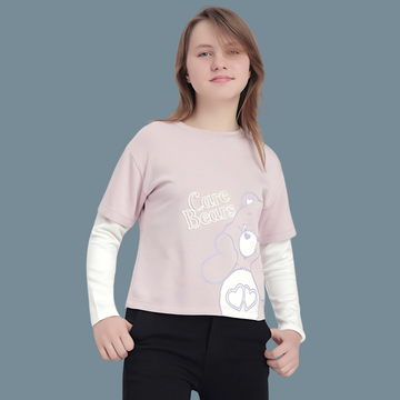 Girls Bear Printed Purple Long Sleeve Top