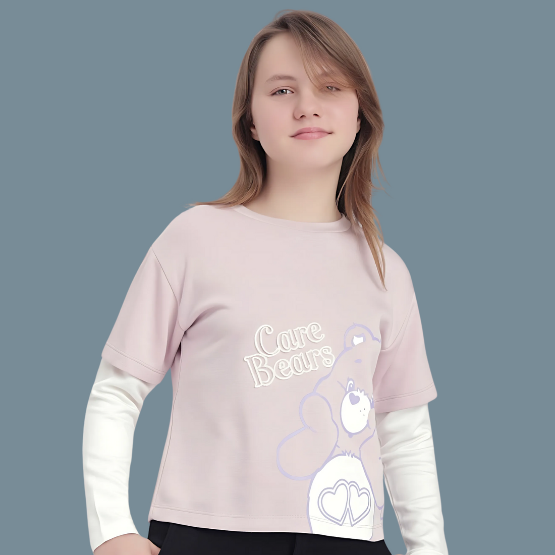 Girls Bear Printed Purple Long Sleeve Top
