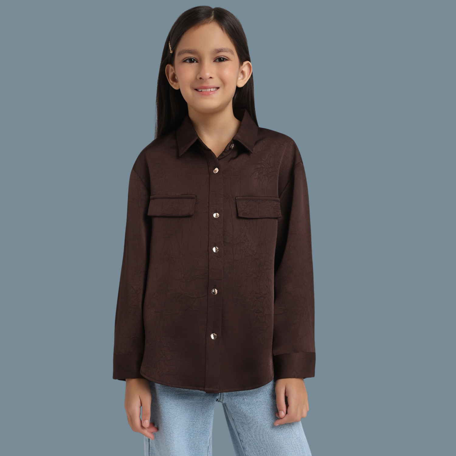 Girls Brown Stylish Full Sleeve shirt