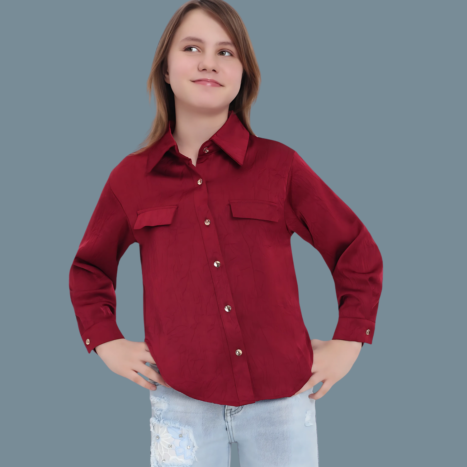 Girls Maroon Stylish Full Sleeve shirt