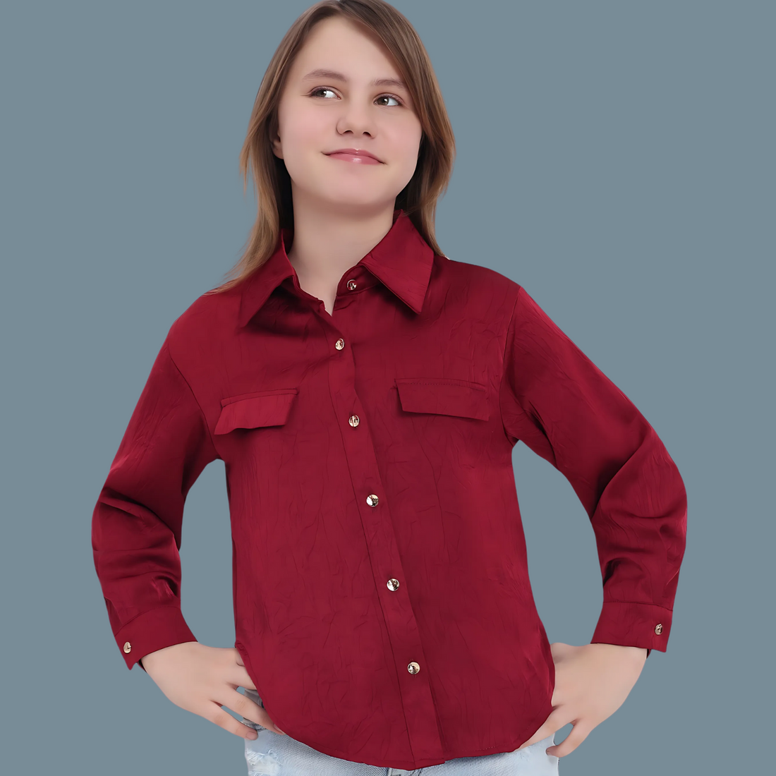 Girls Maroon Stylish Full Sleeve shirt