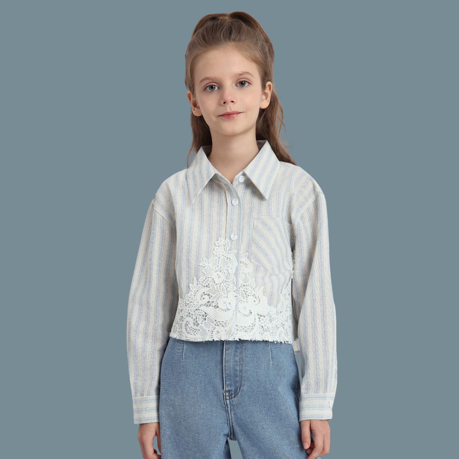 French Lace Patchwork Short Shirt For Girls