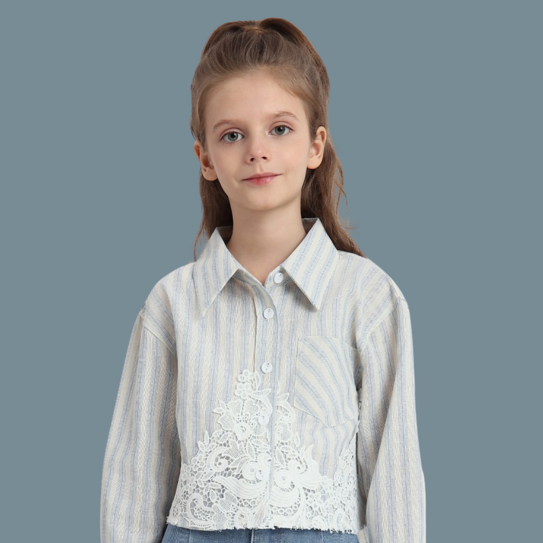 French Lace Patchwork Short Shirt For Girls