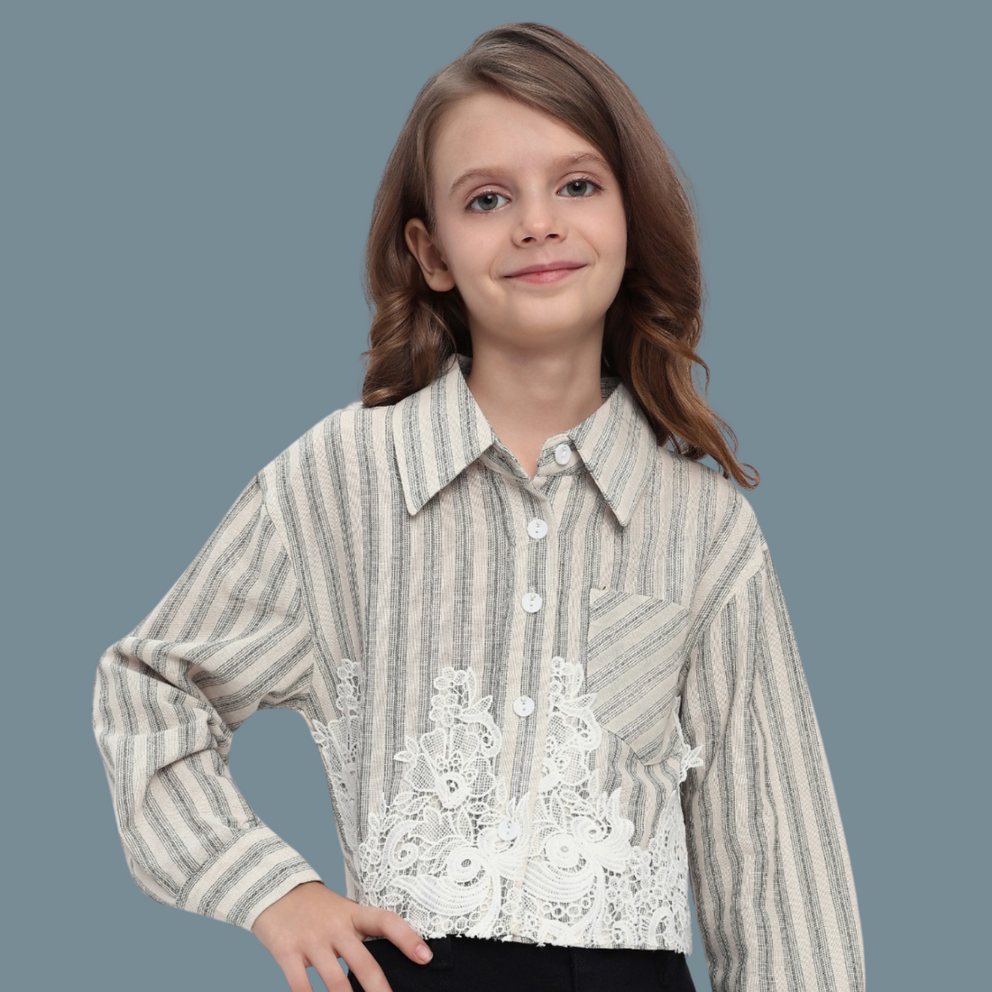 French Lace Patchwork Short Shirt For Girls