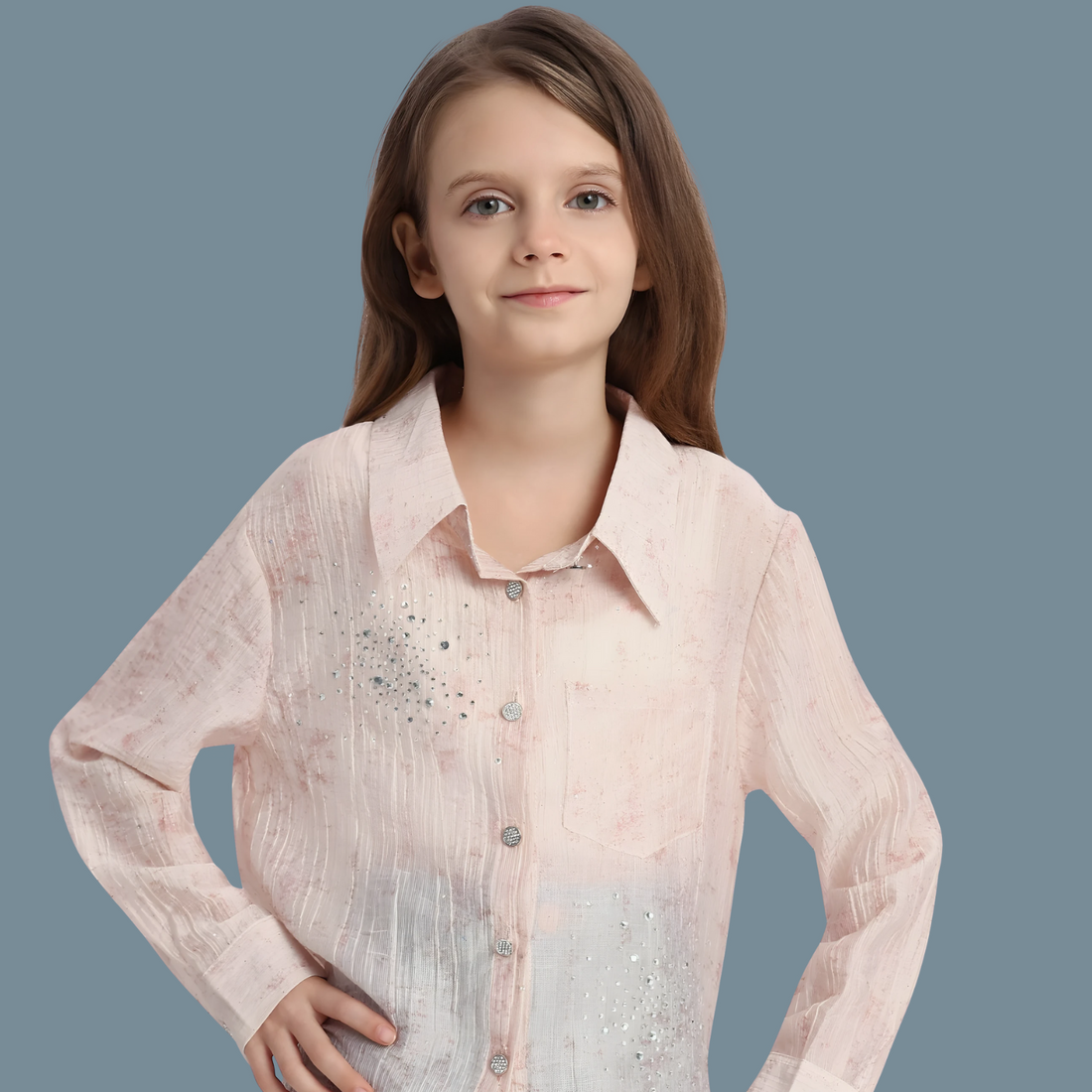 Girls Pink Slim Fit Full Sleeve Printed Shirt