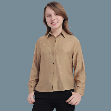 Girls Premium  Elegant Beaded Shirt Long Sleeve