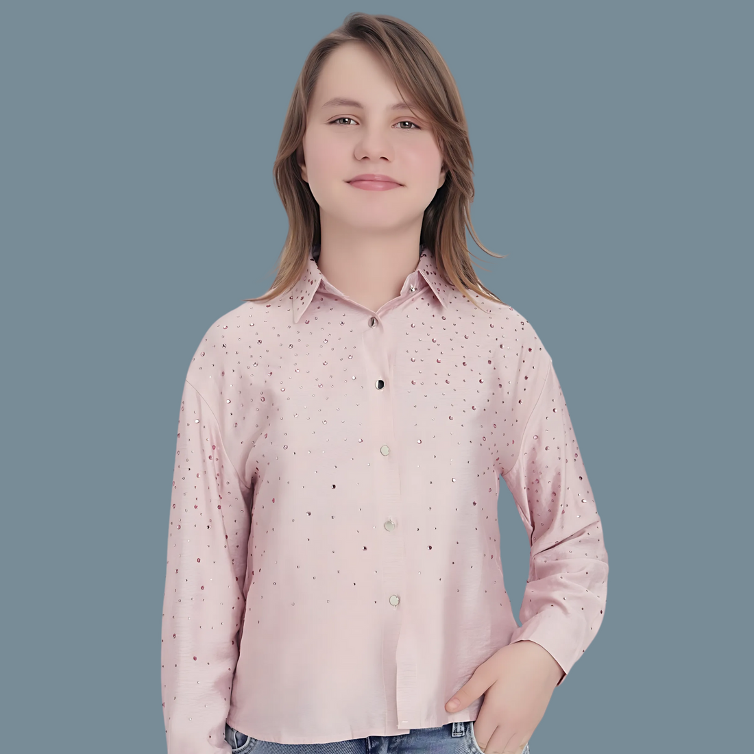 Girls Premium  Elegant Beaded Shirt Long Sleeve