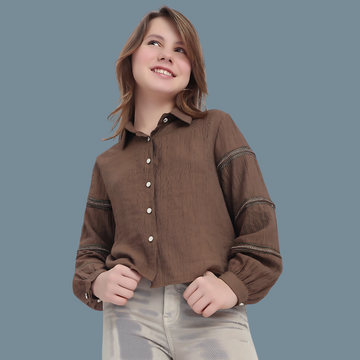 Girls Stylish Regular Fit Solid Spread Collar Shirt