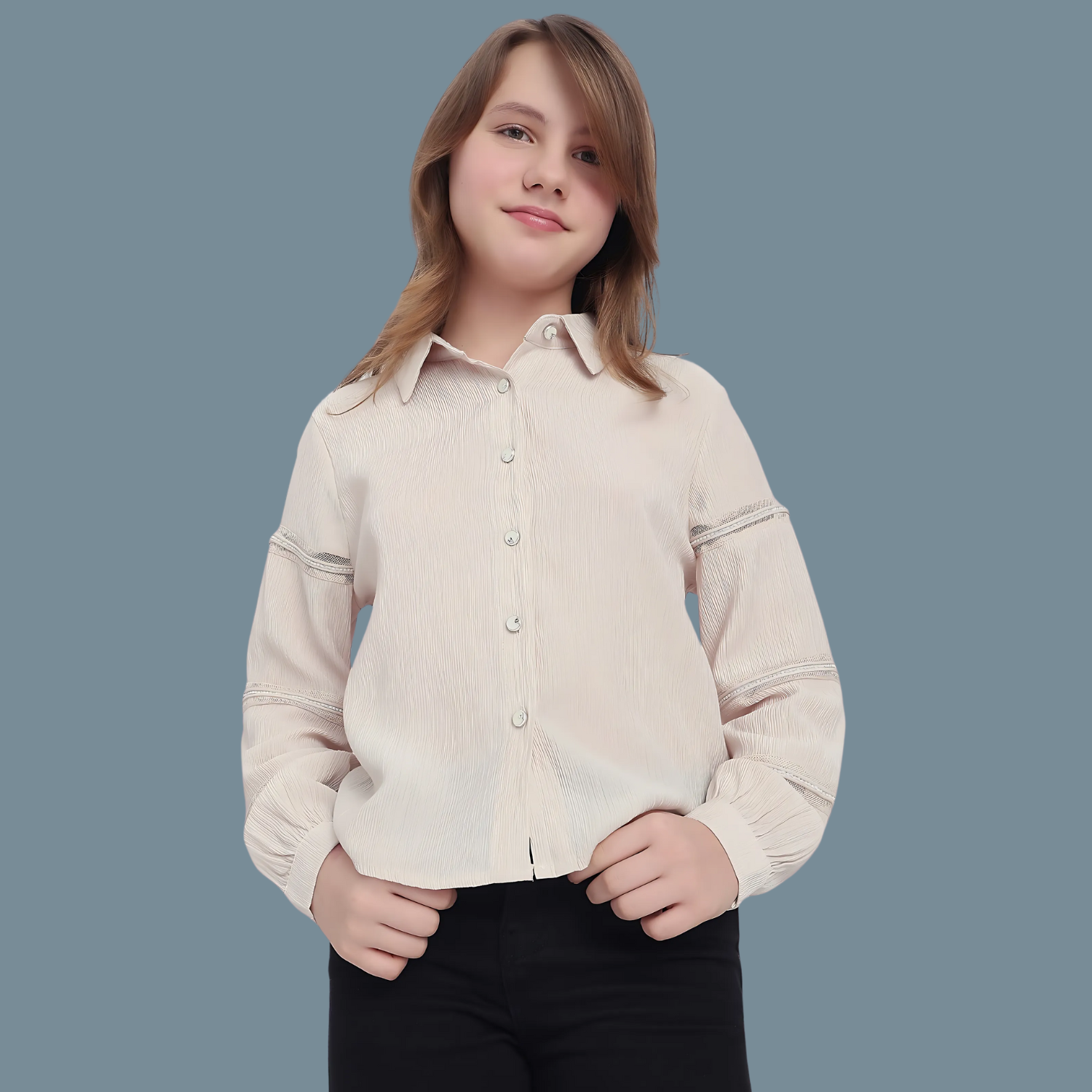 Girls Stylish Regular Fit Solid Spread Collar Shirt