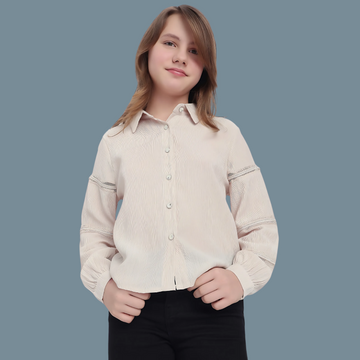 Girls Stylish Regular Fit Solid Spread Collar Shirt