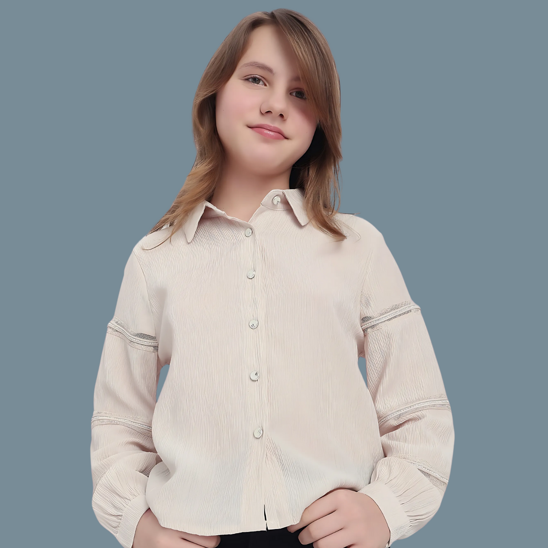 Girls Stylish Regular Fit Solid Spread Collar Shirt