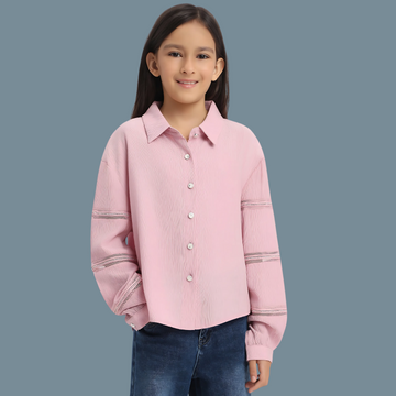 Girls Stylish Regular Fit Solid Spread Collar Shirt