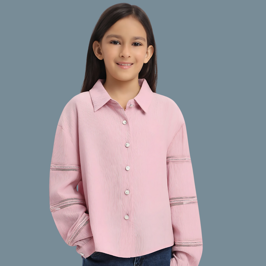 Girls Stylish Regular Fit Solid Spread Collar Shirt
