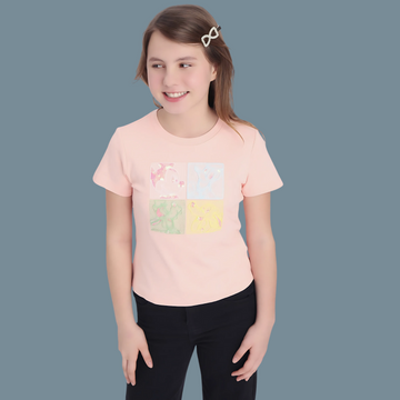 Girls Peach Round Neck Top