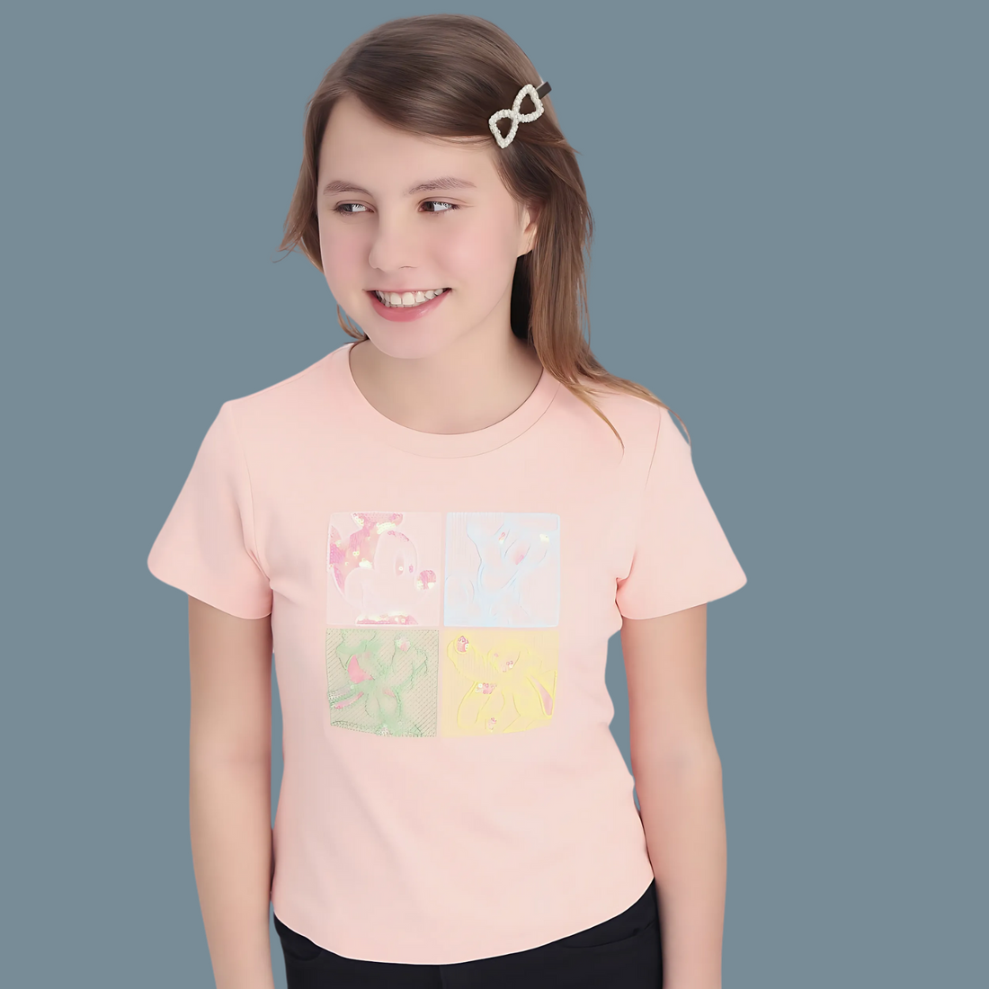 Girls Peach Round Neck Top