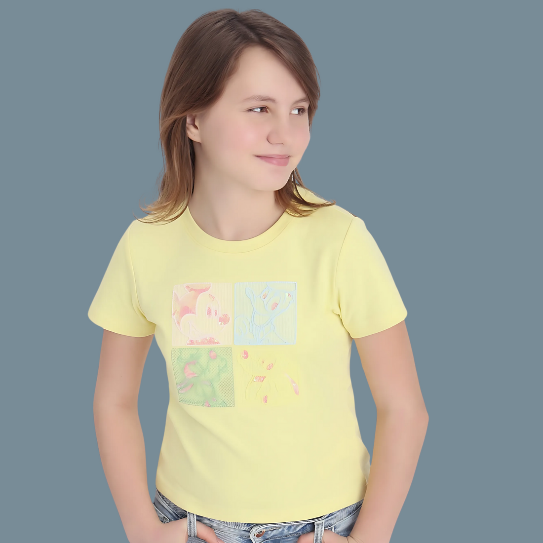Girls Peach Round Neck Top