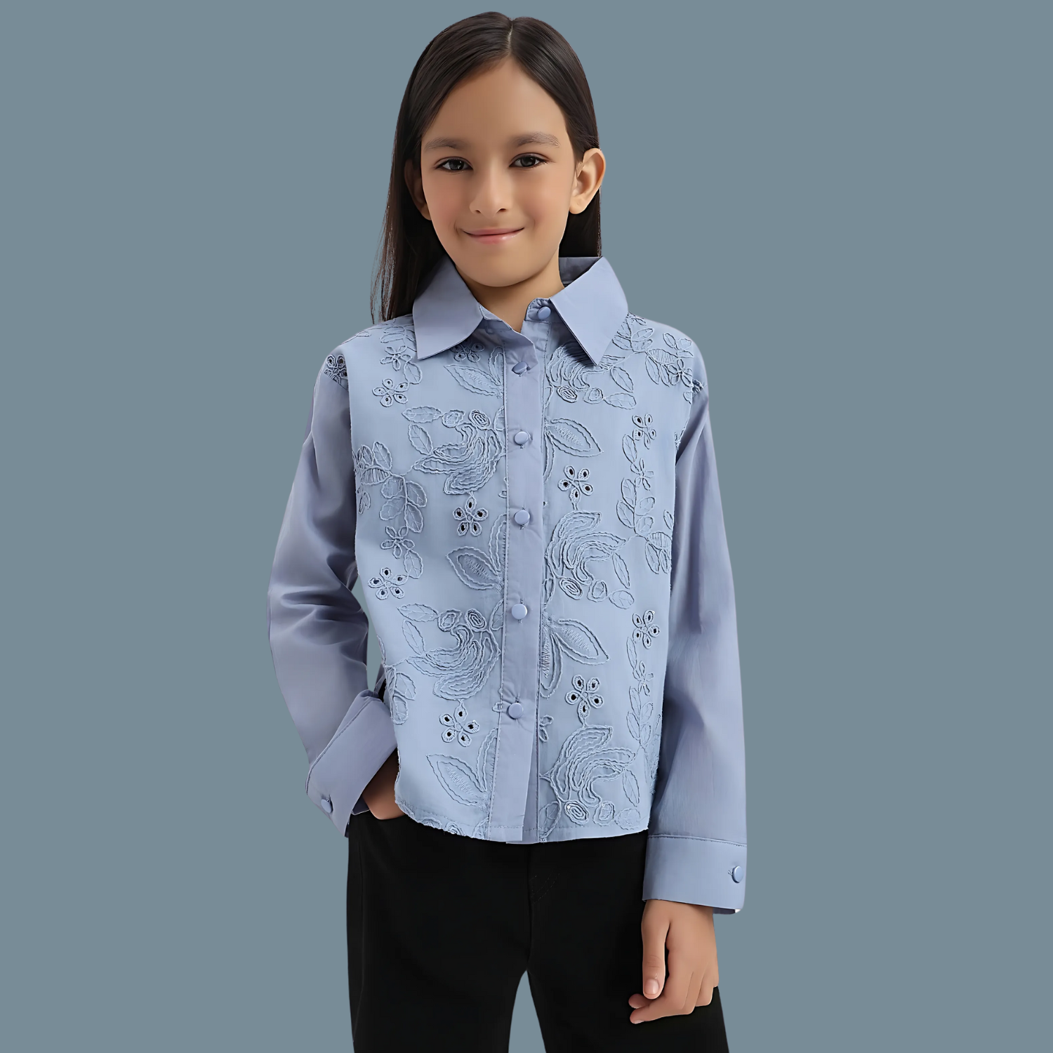 Girls Blue Stylish  Cotton Shirt