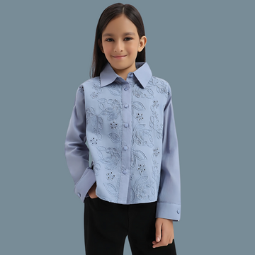 Girls Blue Stylish  Cotton Shirt