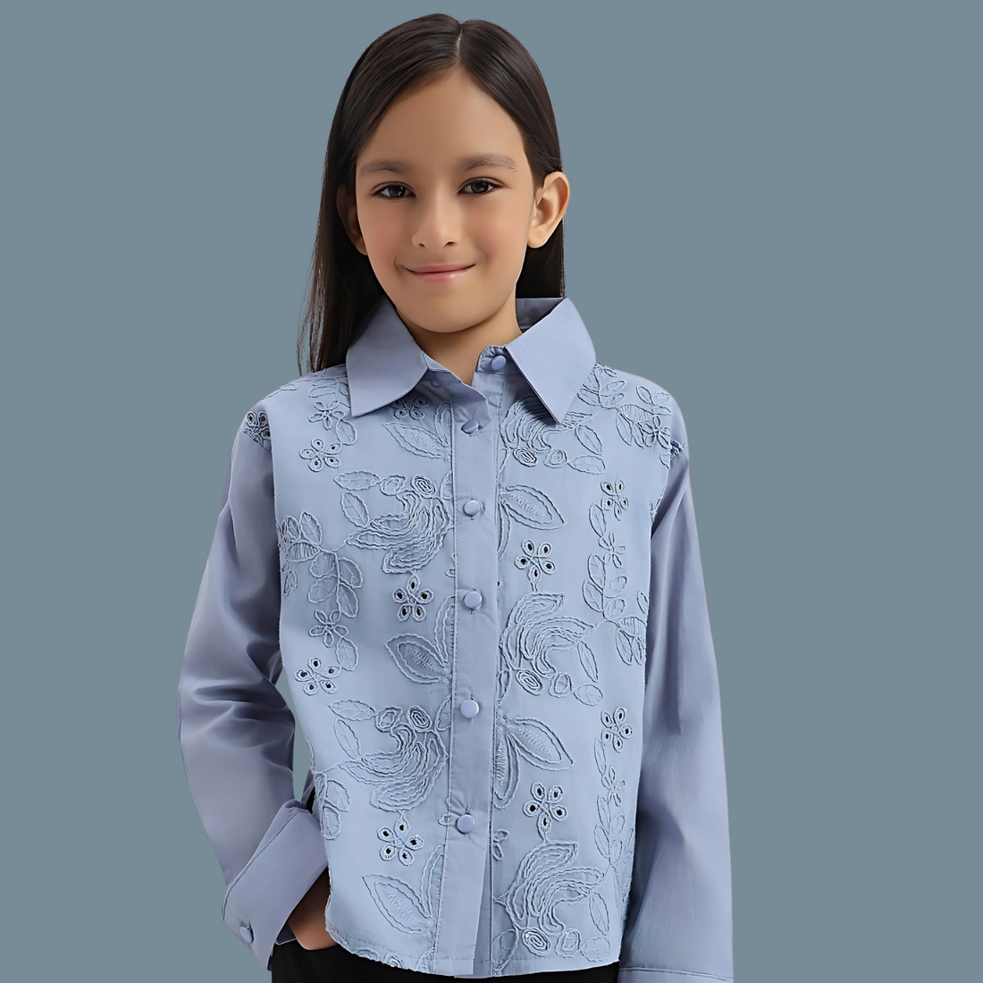 Girls Blue Stylish  Cotton Shirt