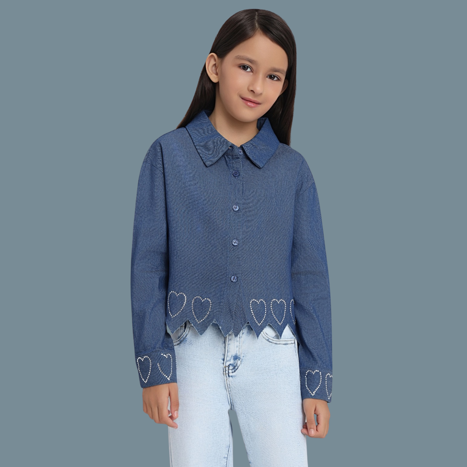 Fashion Popular Simple Denim Shirt for Girls