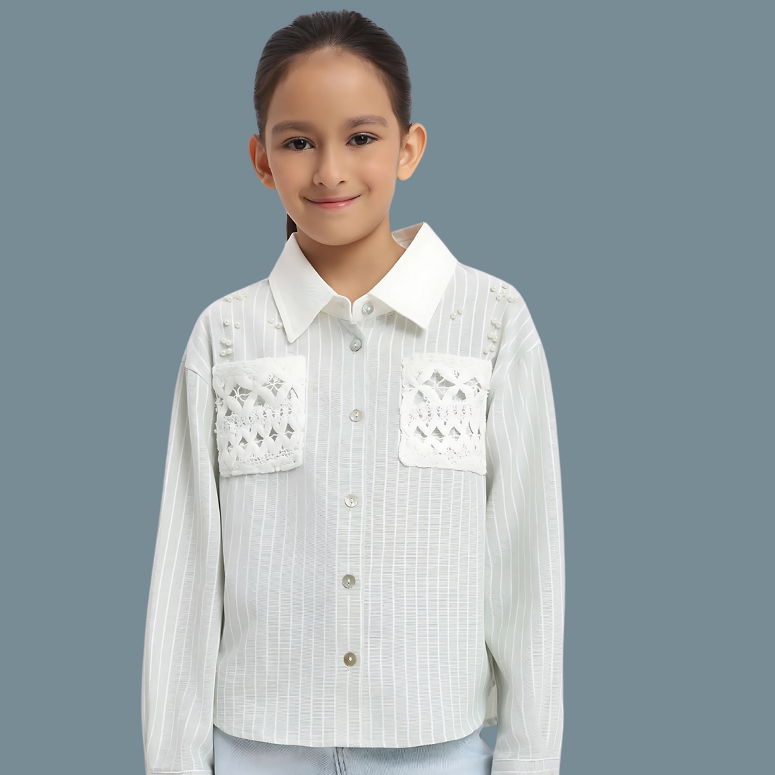 Girls Relaxed Fit Striped Collar Cotton Shirt