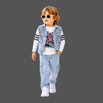 Light Blue Boys Festive & Party Jacket And Pant Set
