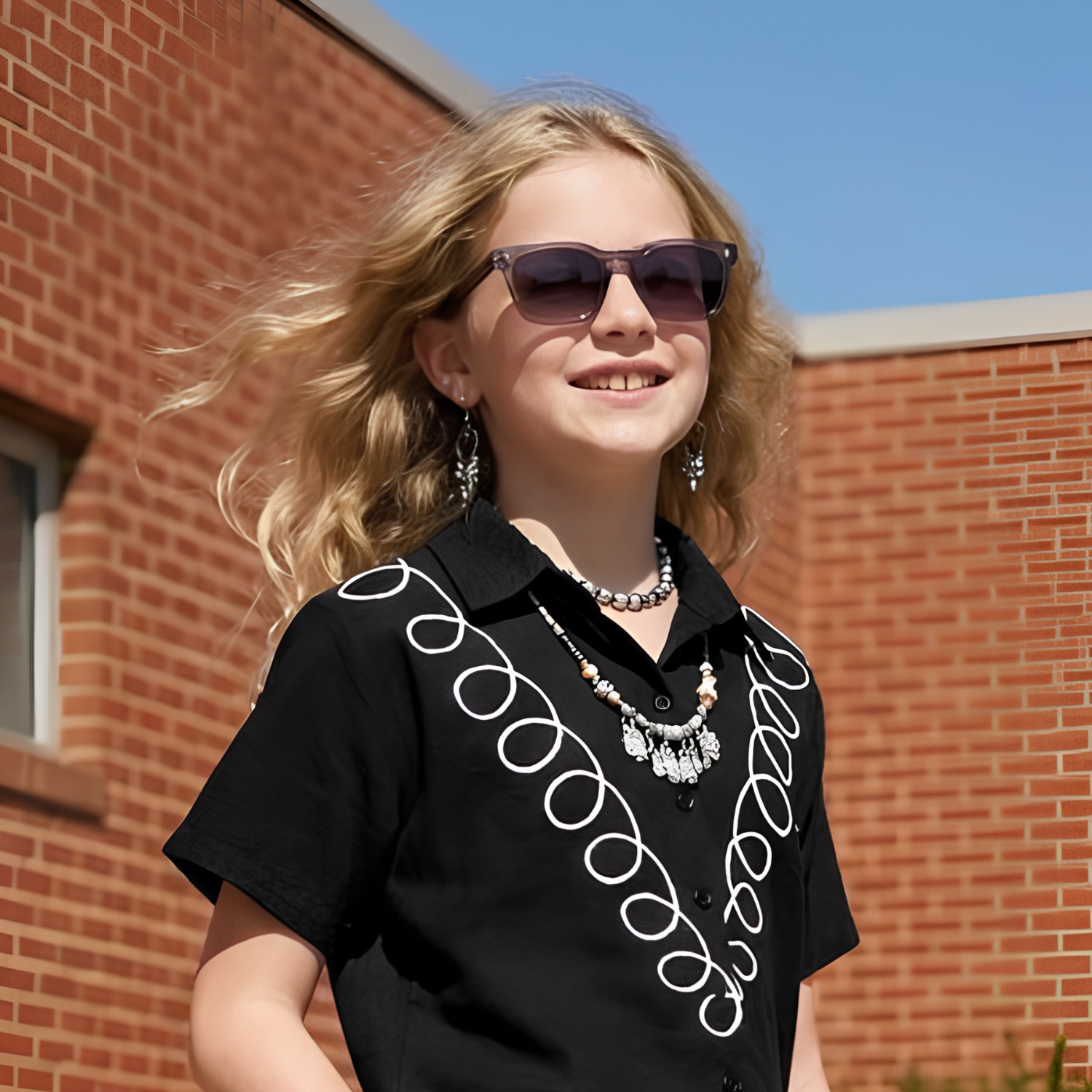 Girls black printed night suit
