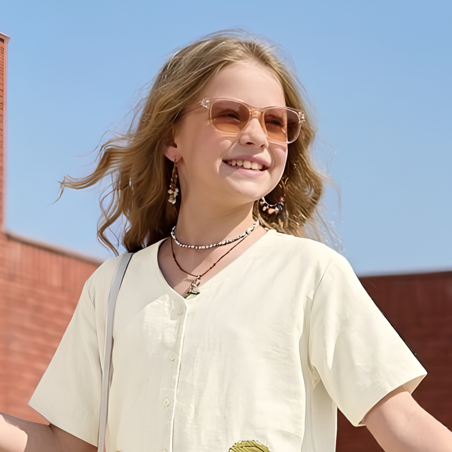 Girls cream embroidered top with floral detailing
