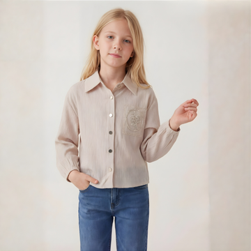 Girls Regular Fit Cream Collar Top