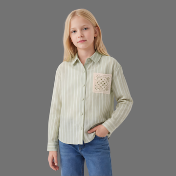 Girls Regular Fit Green Collar Casual Shirt
