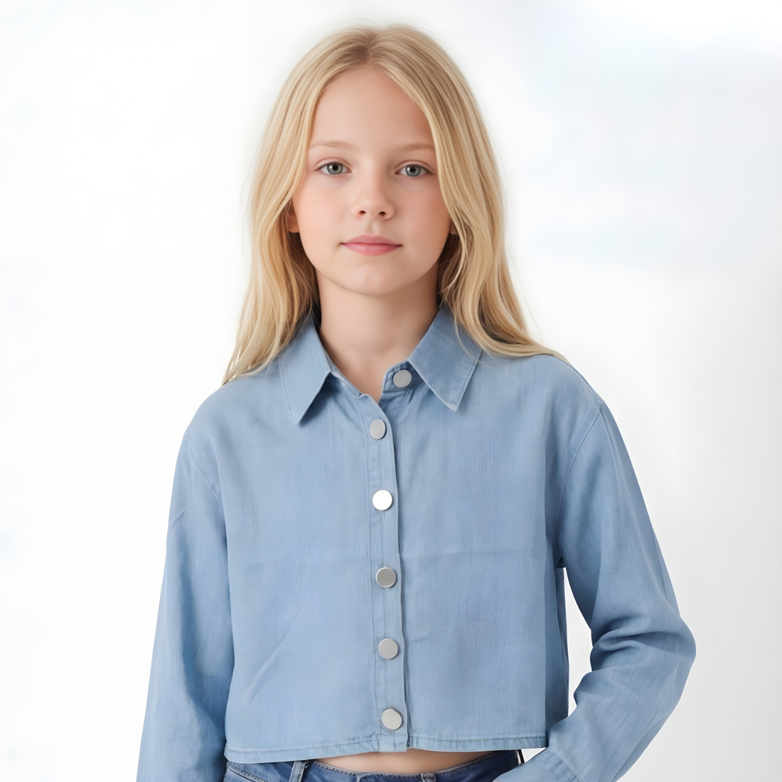 Girls Stylish Fashionable Light Blue Shirt