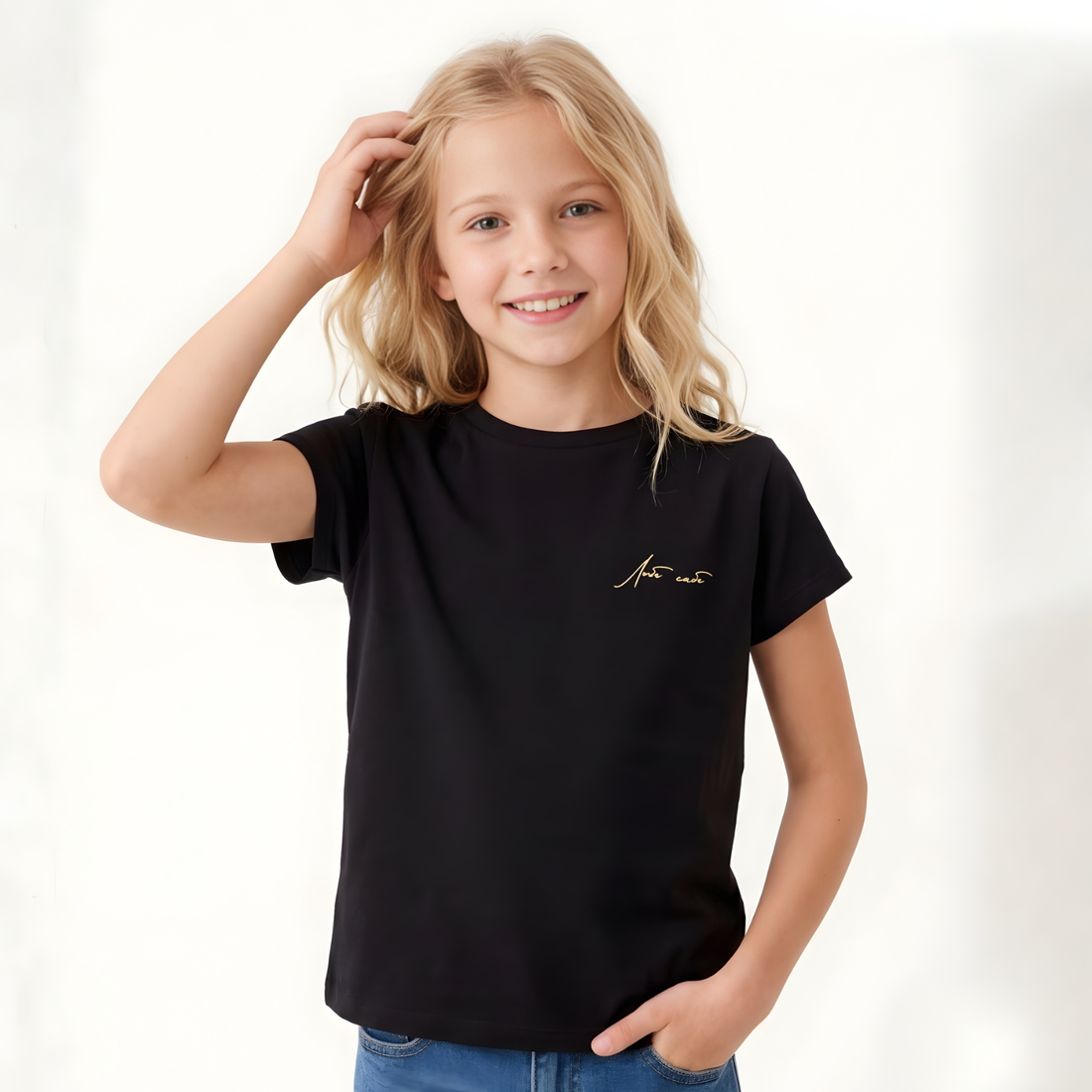 Girls Half Sleeve Casual Black Top