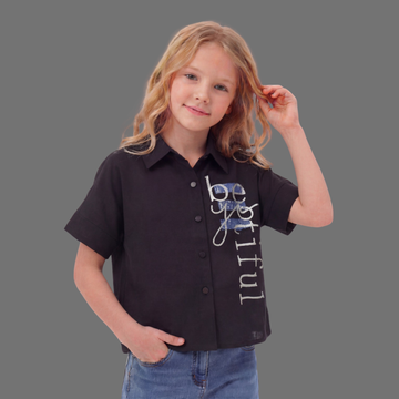 Girls Black Stylish Cotton Shirt
