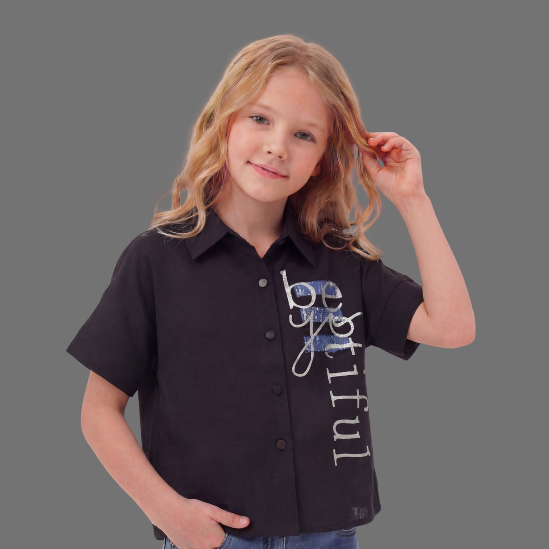 Girls Black Stylish Cotton Shirt