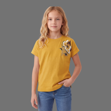 Girls Floral Print Round Neck T-shirt